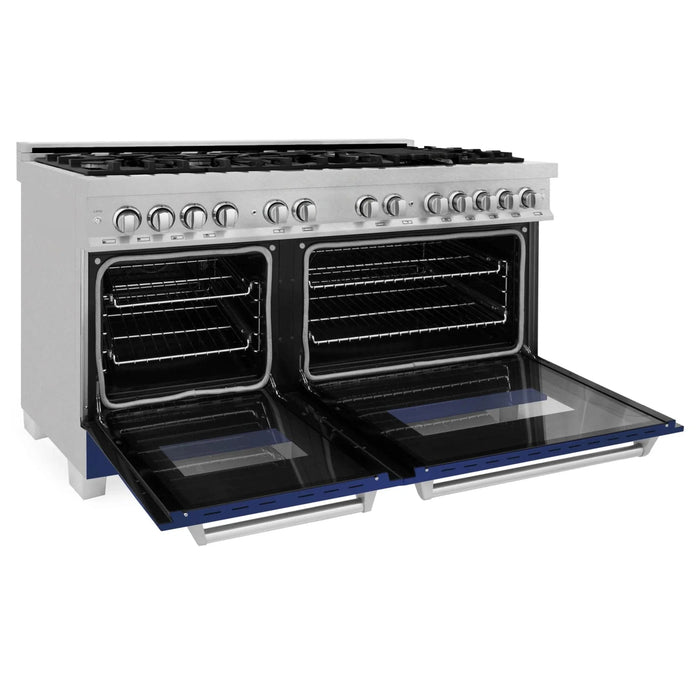 ZLINE 60" Dual Fuel Range Snow Stainless, Blue Matte Door, RAS - BM - 60 - Farmhouse Kitchen and Bath