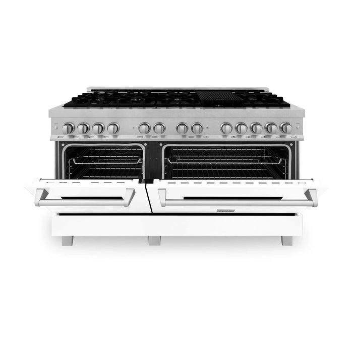 ZLINE 60" Dual Fuel Range Snow Stainless, White Matte Door, RAS - WM - 60 - Farmhouse Kitchen and Bath