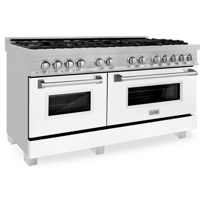 ZLINE 60" Dual Fuel Range Snow Stainless, White Matte Door, RAS - WM - 60 - Farmhouse Kitchen and Bath