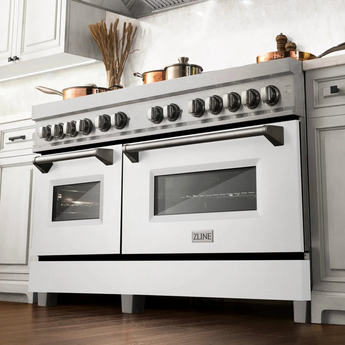 ZLINE 60" Dual Fuel Range Snow Stainless, White Matte Door, RAS - WM - 60 - Farmhouse Kitchen and Bath