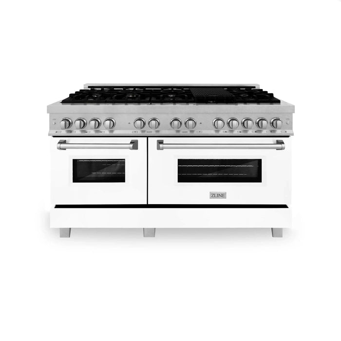 ZLINE 60" Dual Fuel Range Snow Stainless, White Matte Door, RAS - WM - 60 - Farmhouse Kitchen and Bath