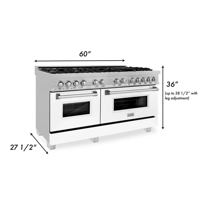 ZLINE 60" Dual Fuel Range Snow Stainless, White Matte Door, RAS - WM - 60 - Farmhouse Kitchen and Bath