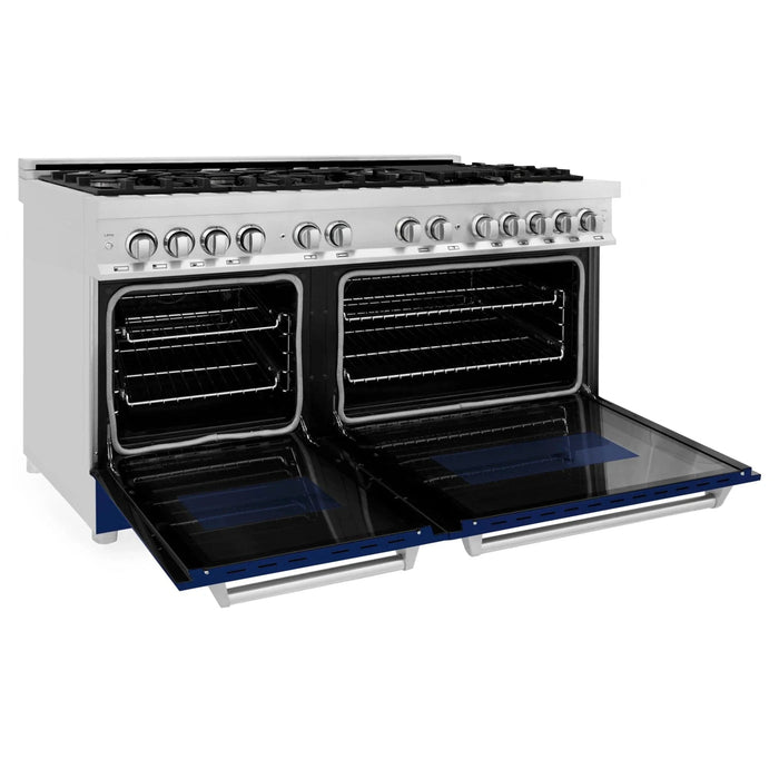 ZLINE 60" Professional Dual Fuel Range with Blue Matte Door, RA - BM - 60 - Farmhouse Kitchen and Bath