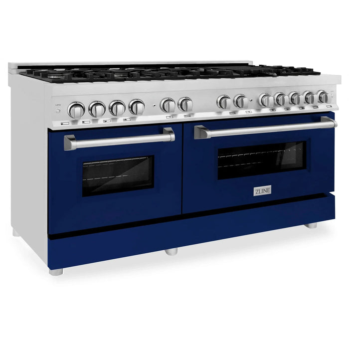 ZLINE 60" Professional Dual Fuel Range with Blue Matte Door, RA - BM - 60 - Farmhouse Kitchen and Bath