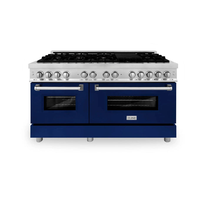ZLINE 60" Professional Dual Fuel Range with Blue Matte Door, RA - BM - 60 - Farmhouse Kitchen and Bath