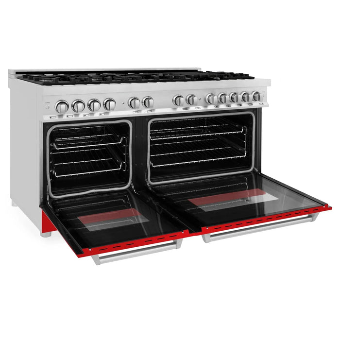 ZLINE 60" Professional Dual Fuel Range with Red Gloss Door, RA - RG - 60 - Farmhouse Kitchen and Bath