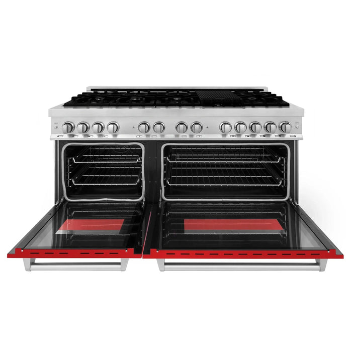 ZLINE 60" Professional Dual Fuel Range with Red Matte Door, RA - RM - 60 - Farmhouse Kitchen and Bath