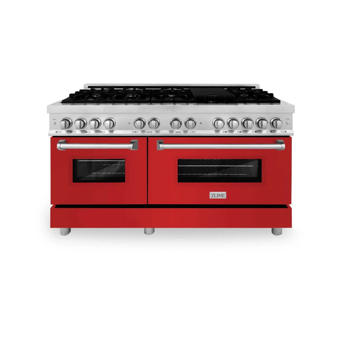 ZLINE 60" Professional Dual Fuel Range with Red Matte Door, RA - RM - 60 - Farmhouse Kitchen and Bath