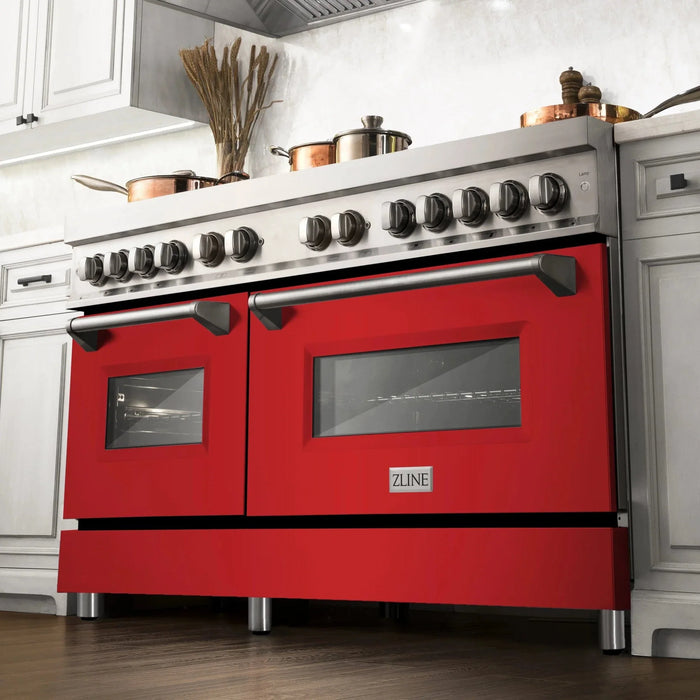 ZLINE 60" Professional Dual Fuel Range with Red Matte Door, RA - RM - 60 - Farmhouse Kitchen and Bath