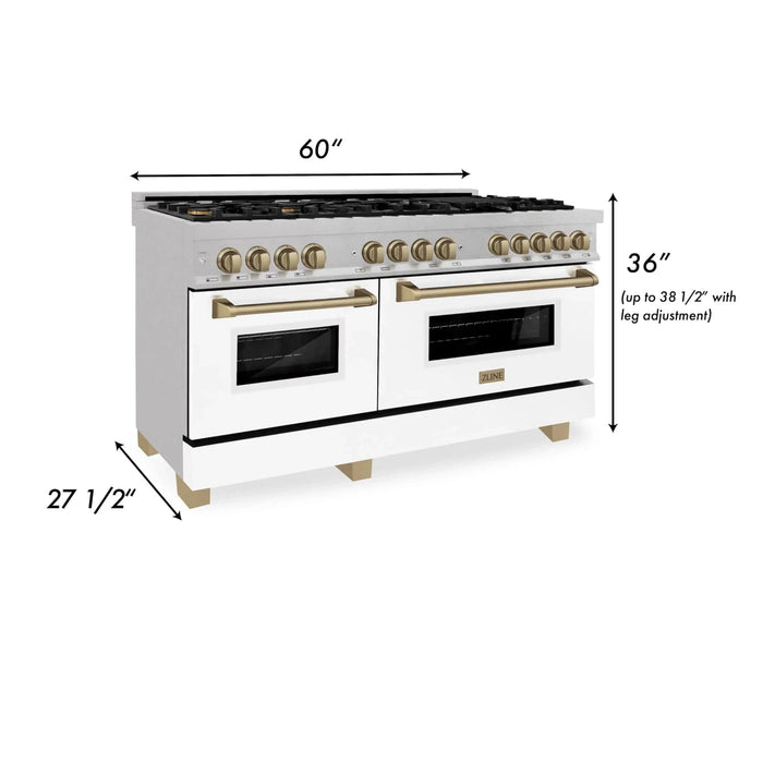 ZLINE 60"Autograph Range Dual Fuel, DuraSnow, White Door,RASZ - WM - 60 - G - Farmhouse Kitchen and Bath