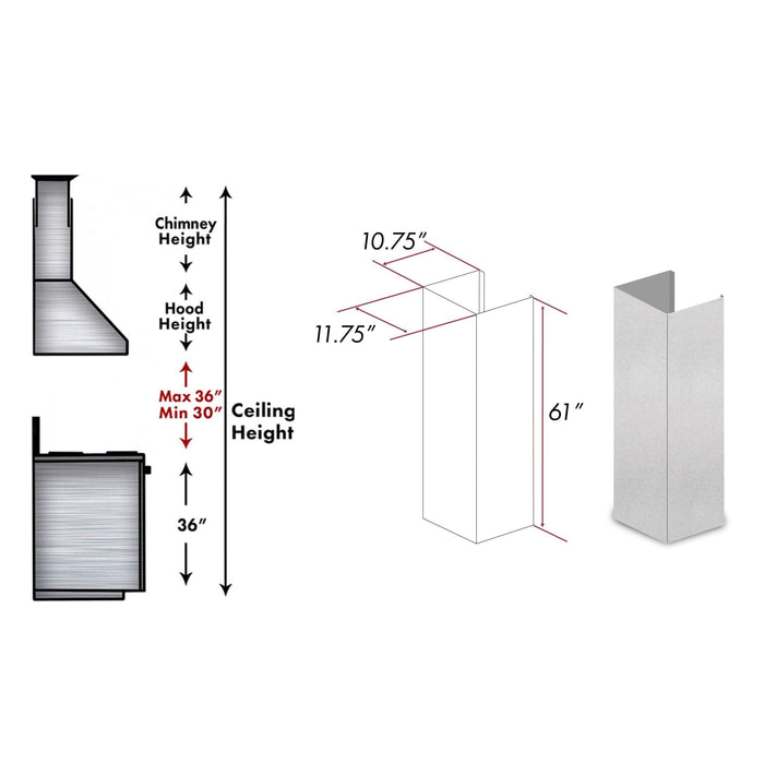 ZLINE 61" Snow Finished Stainless Steel Chimney Extension For Ceilings Up To 12.5 Ft. (8KES - E) - Farmhouse Kitchen and Bath