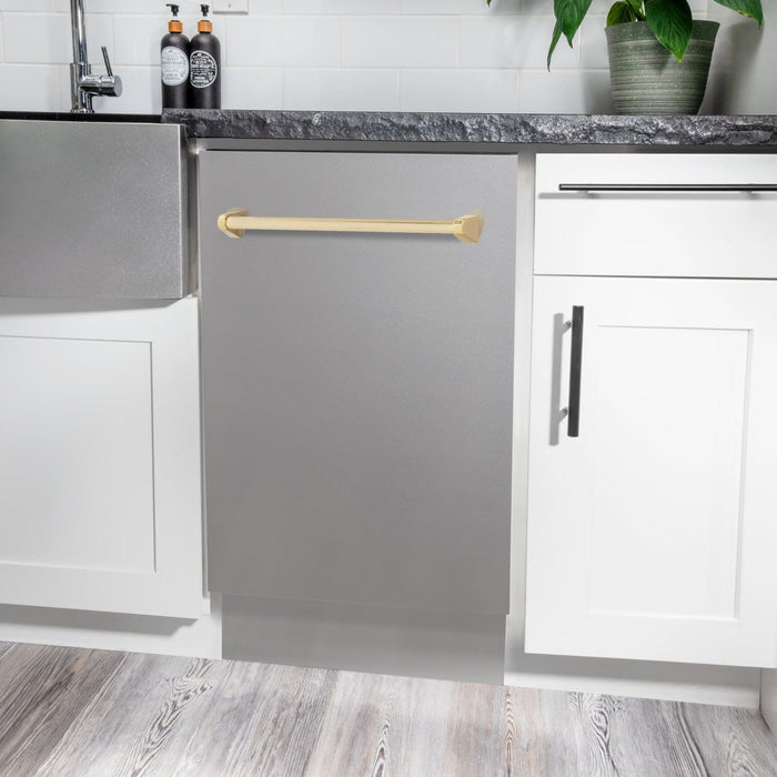 ZLINE Autograph 18" Dishwasher Stainless Door, Gold Handle DWVZ - 304 - 18 - G - Farmhouse Kitchen and Bath