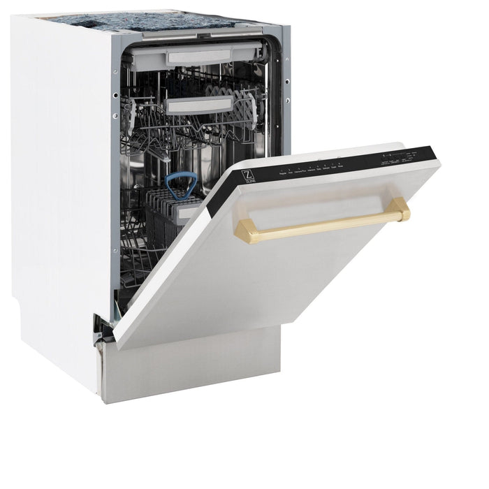 ZLINE Autograph 18" Dishwasher Stainless Door, Gold Handle DWVZ - 304 - 18 - G - Farmhouse Kitchen and Bath