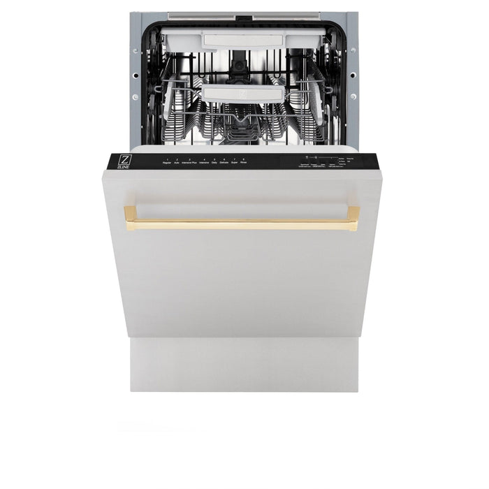 ZLINE Autograph 18" Dishwasher Stainless Door, Gold Handle DWVZ - 304 - 18 - G - Farmhouse Kitchen and Bath