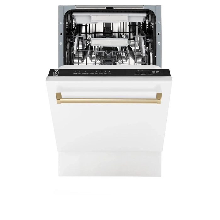 ZLINE Autograph 18" Dishwasher White Door, Bronze Handle DWVZ - WM - 18 - CB - Farmhouse Kitchen and Bath
