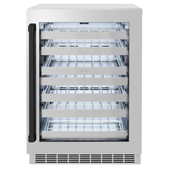 ZLINE Autograph 24 in. Dual Zone 44 Bottle Wine Cooler With Stainless Steel Glass Door And Matte Black Handle RWDOZ - GS - 24 - MB - Farmhouse Kitchen and Bath