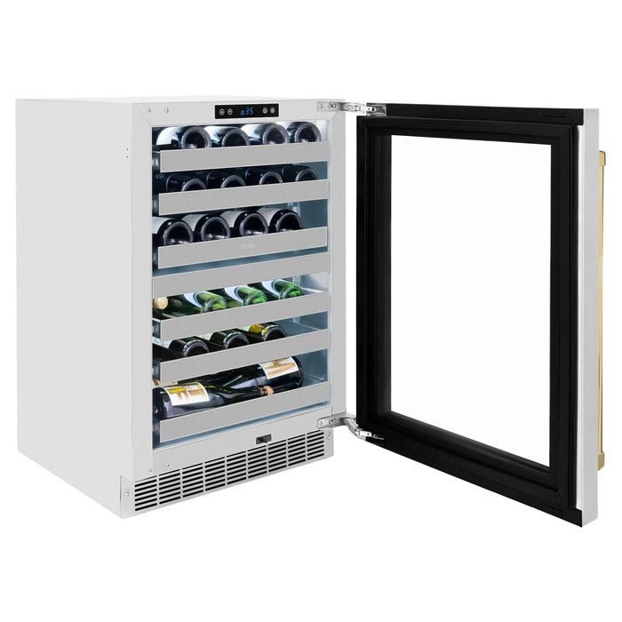 ZLINE Autograph 24 in. Dual Zone 44 Bottle Wine Cooler With Stainless Steel Glass Door And Polished Gold Handle RWDOZ - GS - 24 - G - Farmhouse Kitchen and Bath