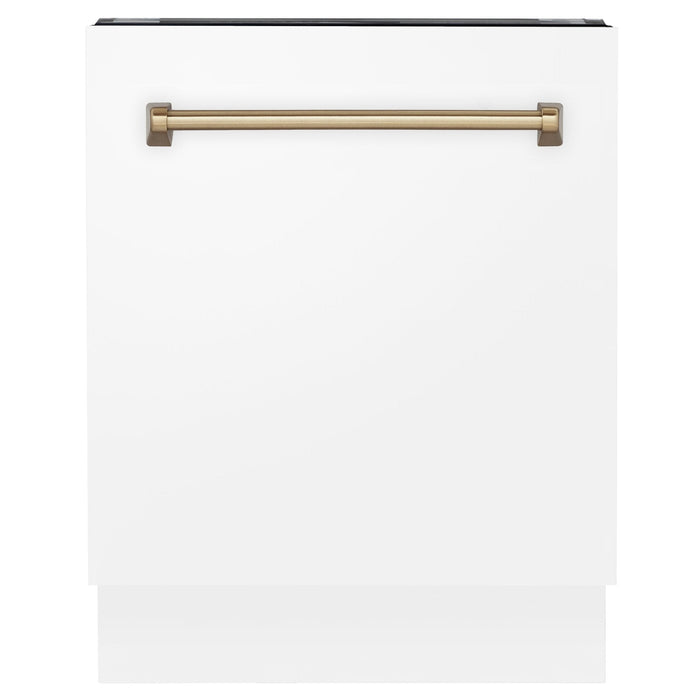 ZLINE Autograph 24" White Door Dishwasher, Bronze Handle DWVZ - WM - 24 - CB - Farmhouse Kitchen and Bath
