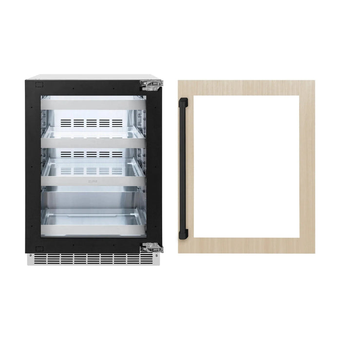 ZLINE Autograph Edition 24 in. Touchstone 151 Can Beverage Fridge With Panel Ready Glass Door And Matte Black Handle RBSPOZ - 24 - MB - Farmhouse Kitchen and Bath