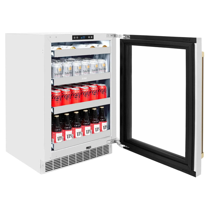 ZLINE Autograph Edition 24 in. Touchstone 151 Can Beverage Fridge With Stainless Steel Glass Door And Champagne Bronze Handle RBSOZ - GS - 24 - CB - Farmhouse Kitchen and Bath