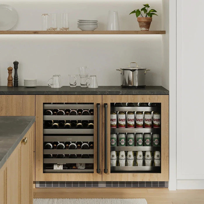 ZLINE Autograph Edition 24 in. Touchstone Dual Zone 44 Bottle Wine Cooler With Panel Ready Glass Door And Matte Black Handle RWDPOZ - 24 - MB - Farmhouse Kitchen and Bath