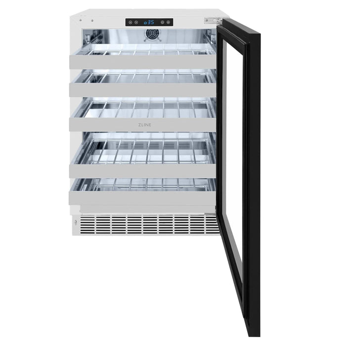 ZLINE Autograph Edition 24 in. Touchstone Dual Zone 44 Bottle Wine Cooler With Panel Ready Glass Door And Matte Black Handle RWDPOZ - 24 - MB - Farmhouse Kitchen and Bath