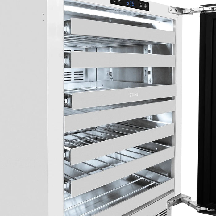 ZLINE Autograph Edition 24 in. Touchstone Dual Zone 44 Bottle Wine Cooler With Panel Ready Glass Door And Matte Black Handle RWDPOZ - 24 - MB - Farmhouse Kitchen and Bath