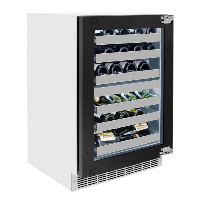 ZLINE Autograph Edition 24 in. Touchstone Dual Zone 44 Bottle Wine Cooler With Panel Ready Glass Door And Polished Gold Handle RWDPOZ - 24 - G - Farmhouse Kitchen and Bath