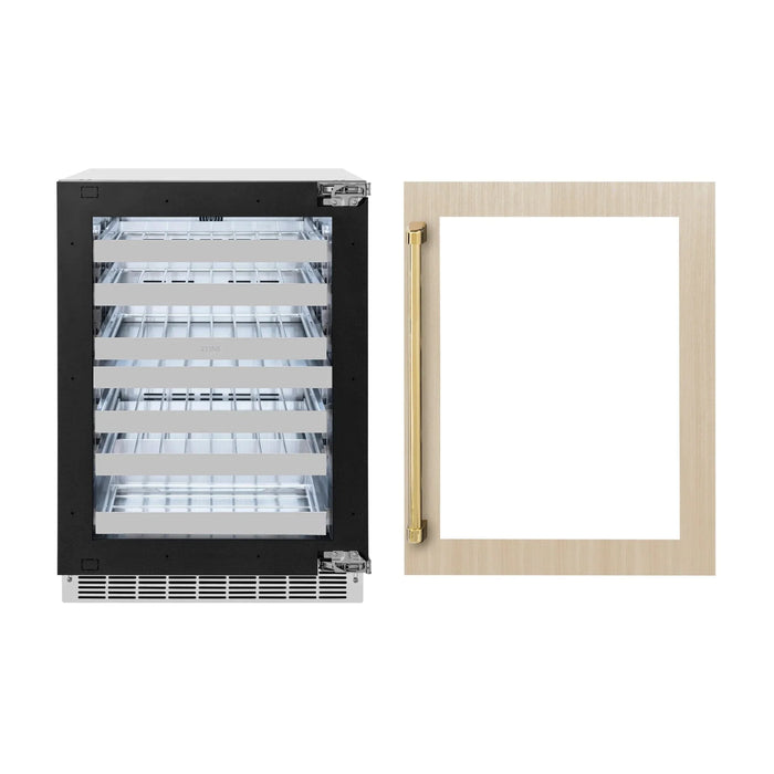 ZLINE Autograph Edition 24 in. Touchstone Dual Zone 44 Bottle Wine Cooler With Panel Ready Glass Door And Polished Gold Handle RWDPOZ - 24 - G - Farmhouse Kitchen and Bath