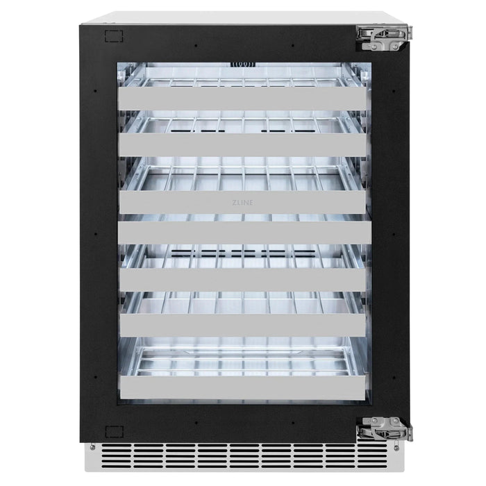 ZLINE Autograph Edition 24 in. Touchstone Dual Zone 44 Bottle Wine Cooler With Panel Ready Glass Door And Polished Gold Handle RWDPOZ - 24 - G - Farmhouse Kitchen and Bath