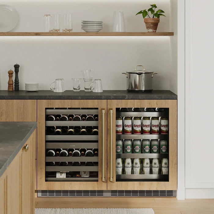 ZLINE Autograph Edition 24 in. Touchstone Dual Zone 44 Bottle Wine Cooler With Panel Ready Glass Door And Polished Gold Handle RWDPOZ - 24 - G - Farmhouse Kitchen and Bath
