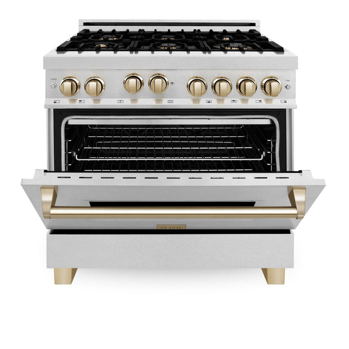 ZLINE Autograph Edition 36" Dual Fuel Range, Gold Accents, RAZ - 36 - G - Farmhouse Kitchen and Bath