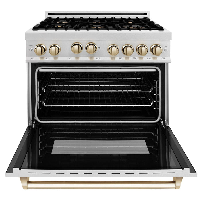 ZLINE Autograph Edition 36" Dual Fuel Range, Gold Accents, RAZ - 36 - G - Farmhouse Kitchen and Bath