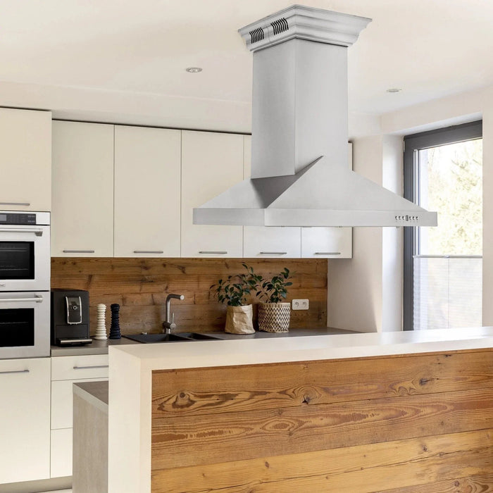 ZLINE Ducted Vent Island Mount Range Hood in Stainless Steel with Built - in ZLINE CrownSound Bluetooth Speakers GL1iCRN - BT - 36 - Farmhouse Kitchen and Bath