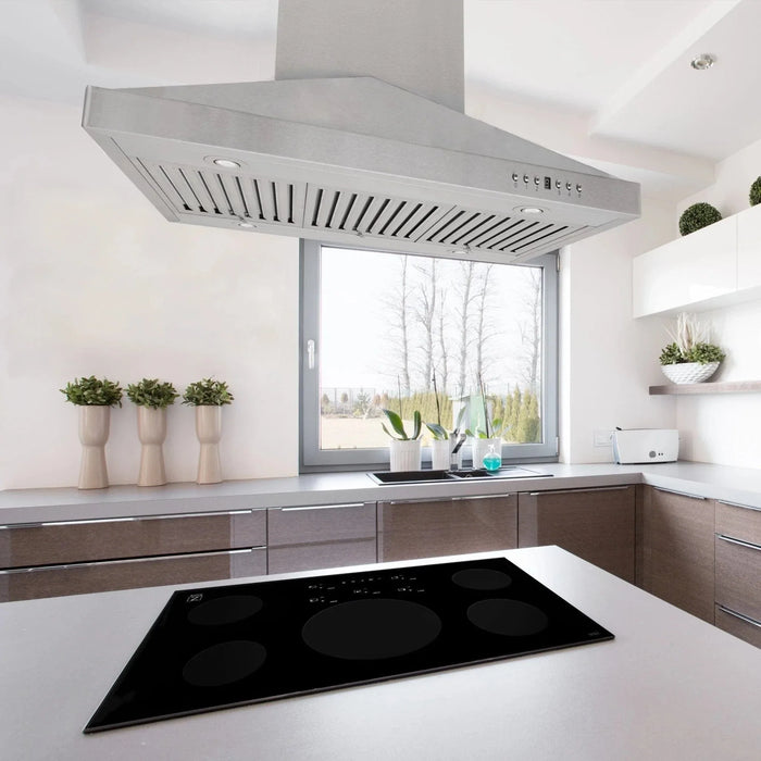 ZLINE Ducted Vent Island Mount Range Hood in Stainless Steel with Built - in ZLINE CrownSound Bluetooth Speakers GL1iCRN - BT - 36 - Farmhouse Kitchen and Bath