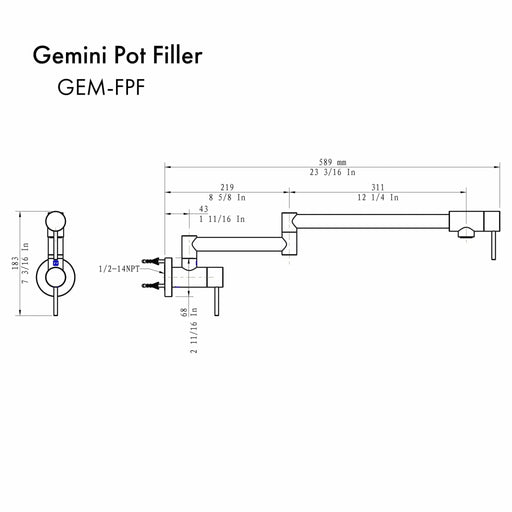 ZLINE Gemini Pot Filler GEM - FPF - BN - Farmhouse Kitchen and Bath