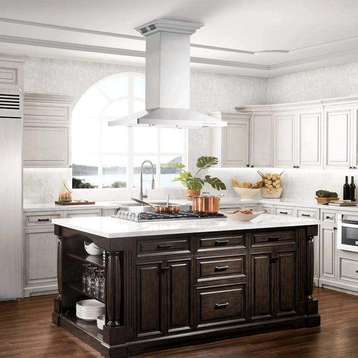 Zline Island Mount Range Hood in Stainless Steel with Built - in ZLINE CrownSound™ Bluetooth Speakers GL2iCRN - BT - 36 - Farmhouse Kitchen and Bath