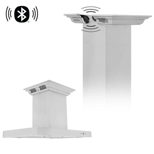 Zline Island Mount Range Hood in Stainless Steel with Built - in ZLINE CrownSound™ Bluetooth Speakers KE2iCRN - BT - 36 - Farmhouse Kitchen and Bath