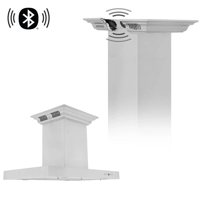 Zline Island Mount Range Hood in Stainless Steel with Built - in ZLINE CrownSound™ Bluetooth Speakers KE2iCRN - BT - 36 - Farmhouse Kitchen and Bath