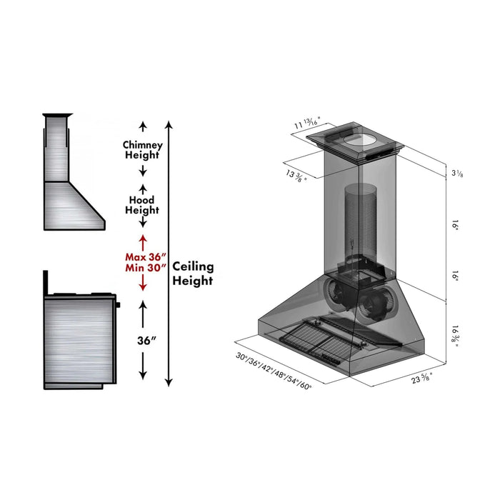 ZLINE Professional Convertible Vent Wall Mount Range Hood in Stainless Steel with Crown Molding 667CRN - 42 - Farmhouse Kitchen and Bath