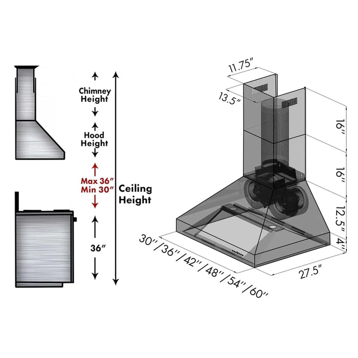 ZLINE Ducted Wall Mount Range Hood in Outdoor Approved Stainless Steel 697-304-42 - Farmhouse Kitchen and Bath